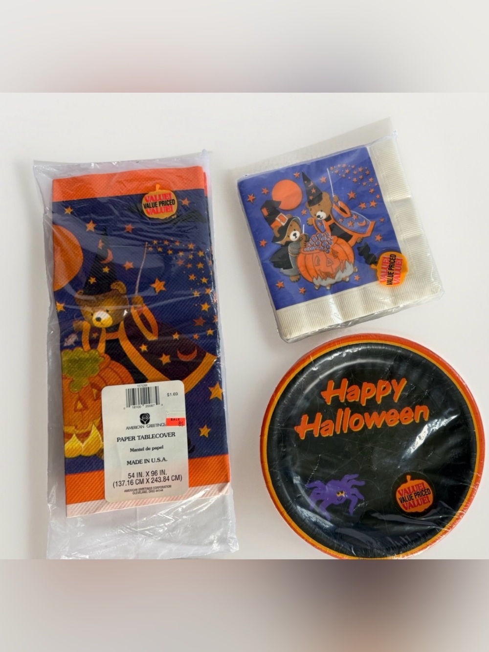 Vintage NOS Halloween Party Paper Tablecover Napkins Plates American Greetings